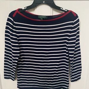 Ralph Lauren 3/4 Sleeved Navy & White Striped Top.